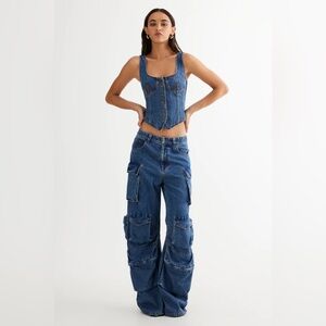 Lioness Blue Wide Leg Cargo Jeans